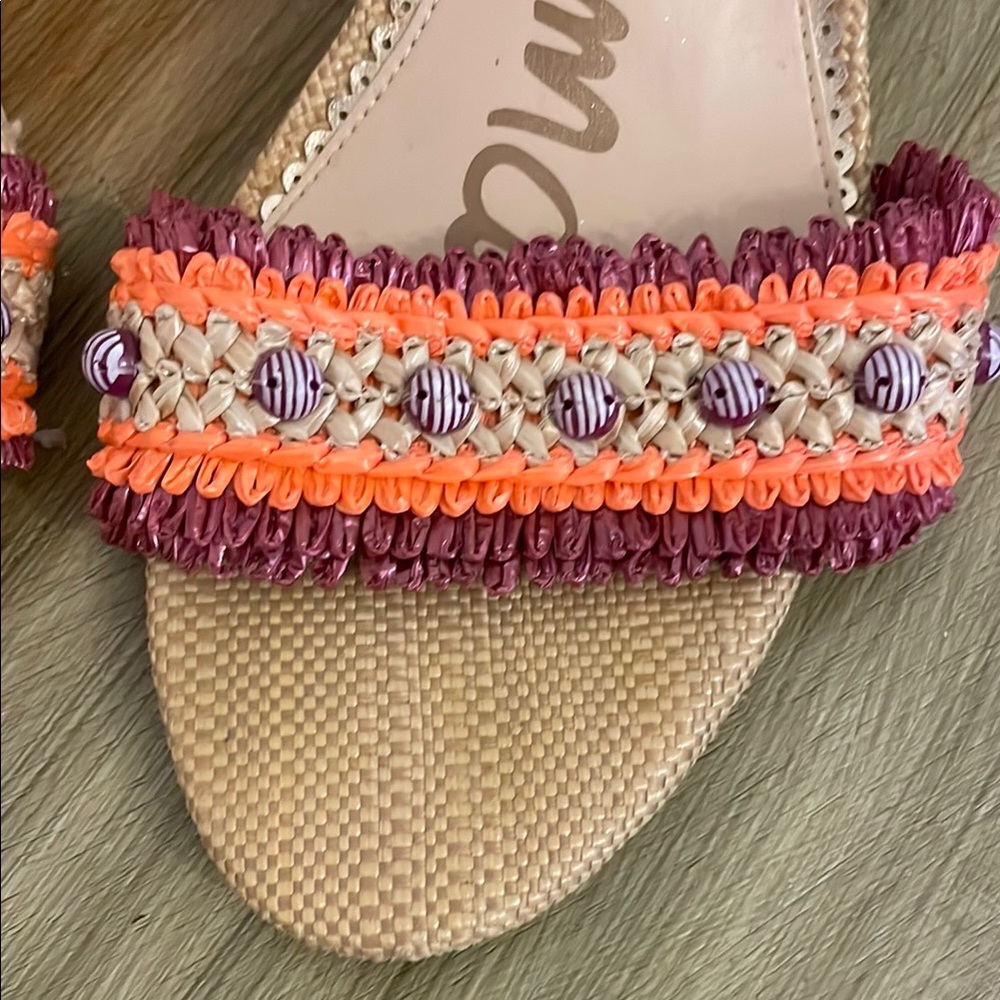 Sam Edelman Rattan Heels with Vibrant Design Orange and Purple - Picture 4 of 8